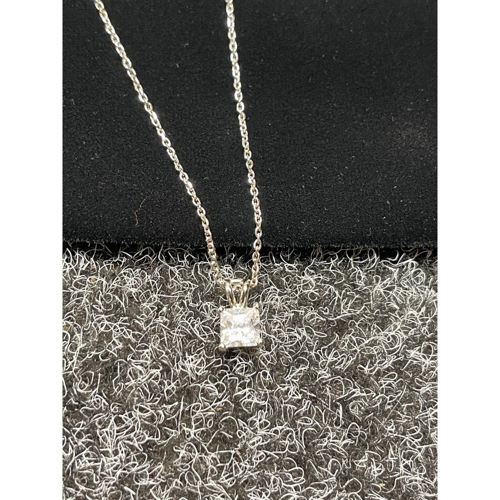 925 Sterling Silver Princess Cut CZ Solitaire Necklace and Stud Earring Set - Picture 6 of 7